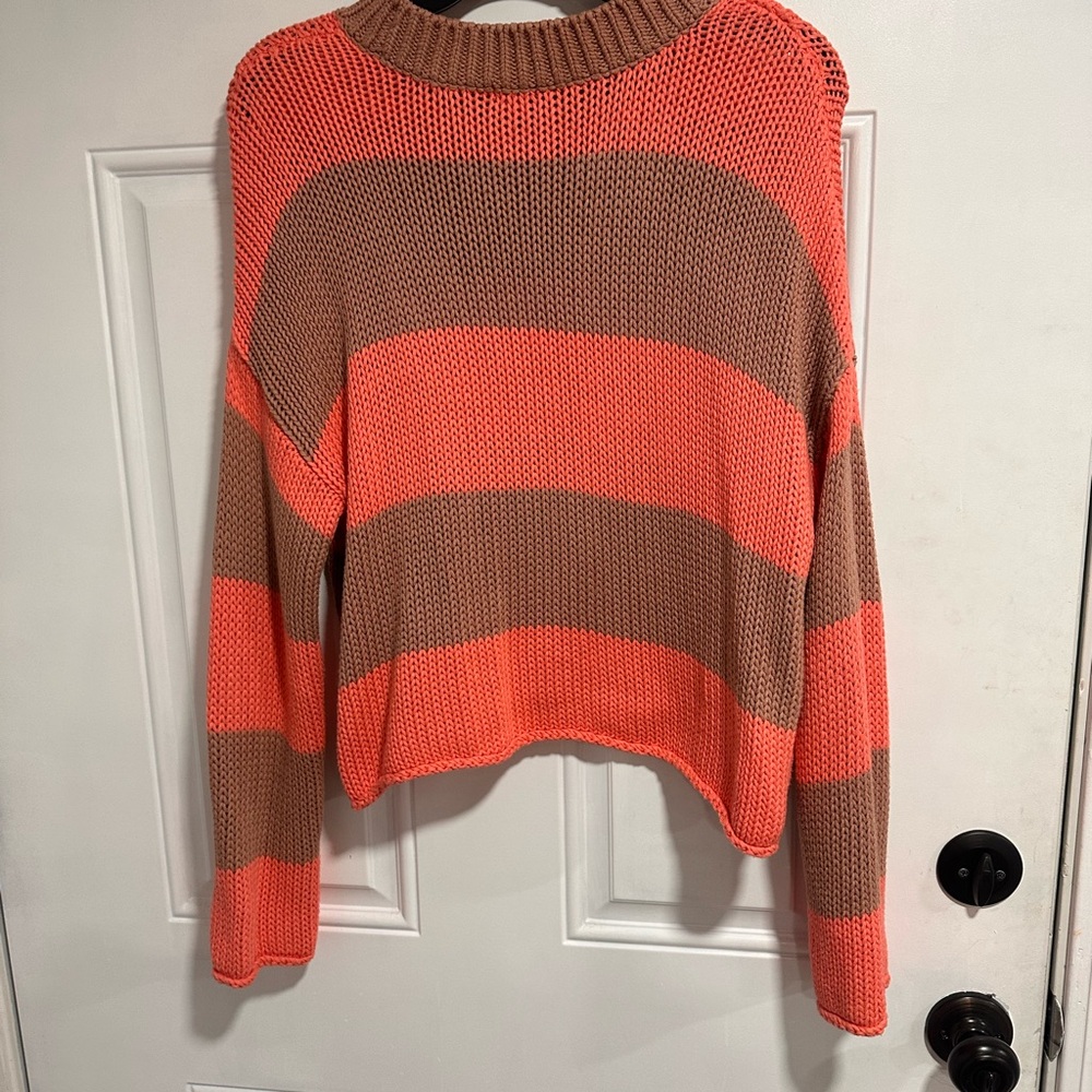 Aerie Coral and Brown Striped Sweater